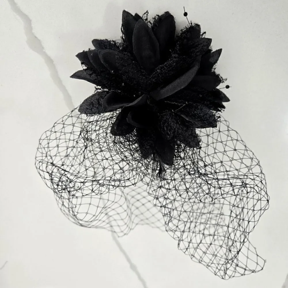Hair piece Halloween Flower Black Veil Clip